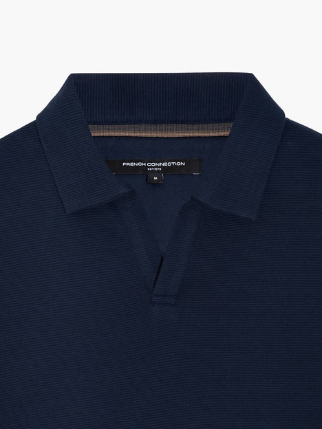 Short Sleeve Ottoman Collar Dark Blue T-Shirt