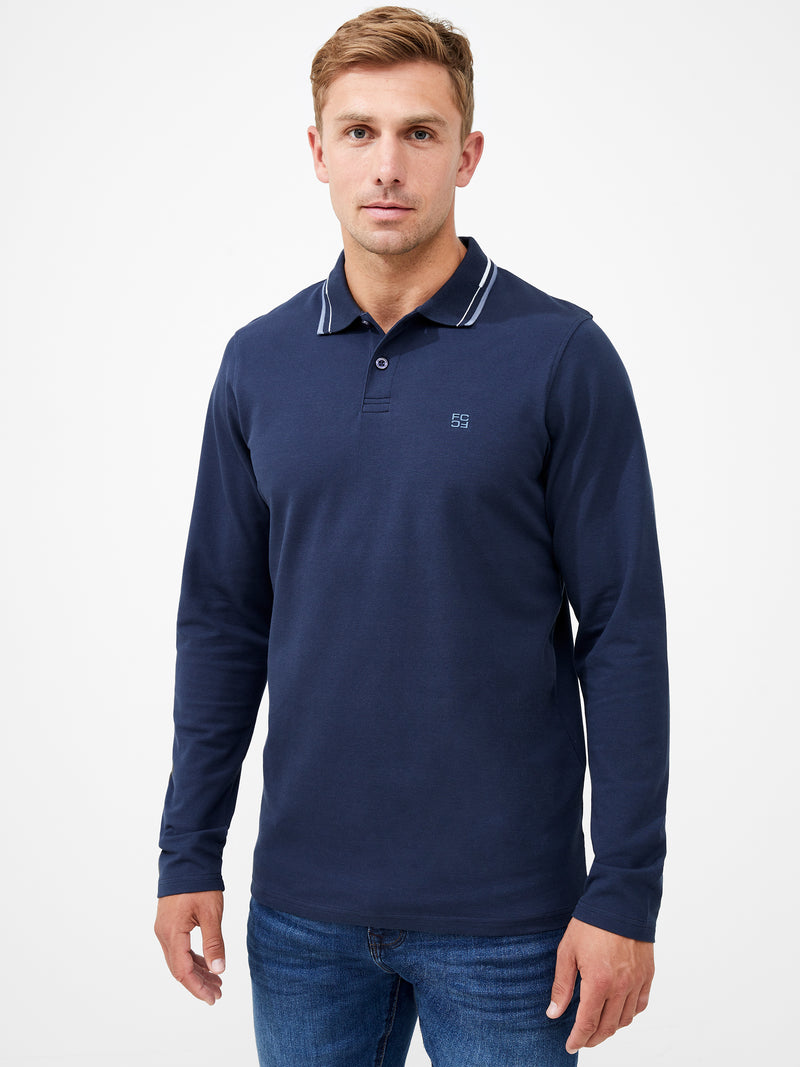 Courtworth Long Sleeve Polo Shirt Blue Nights | French Connection UK