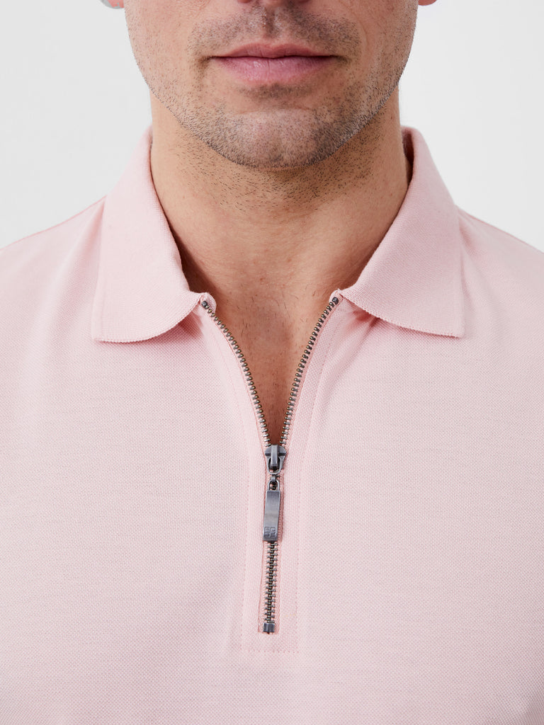 Short Sleeve Pique Zip Polo Shirt Silver Pink | French Connection UK