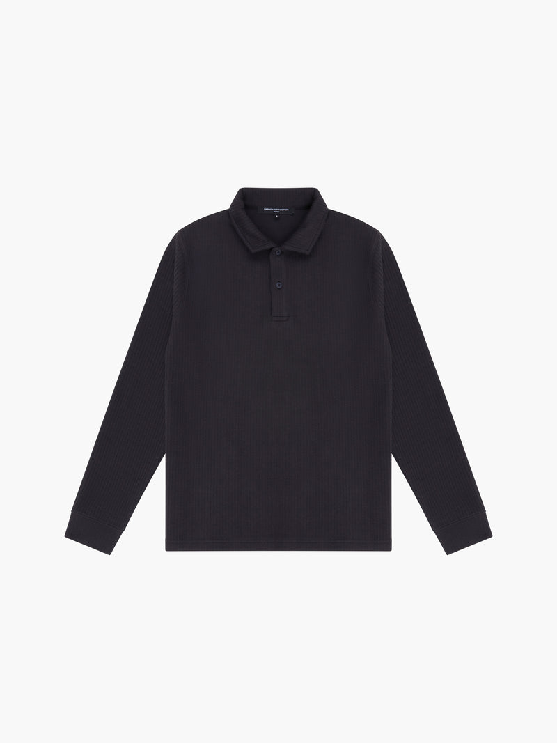 Textured Long Sleeve Polo Shirt