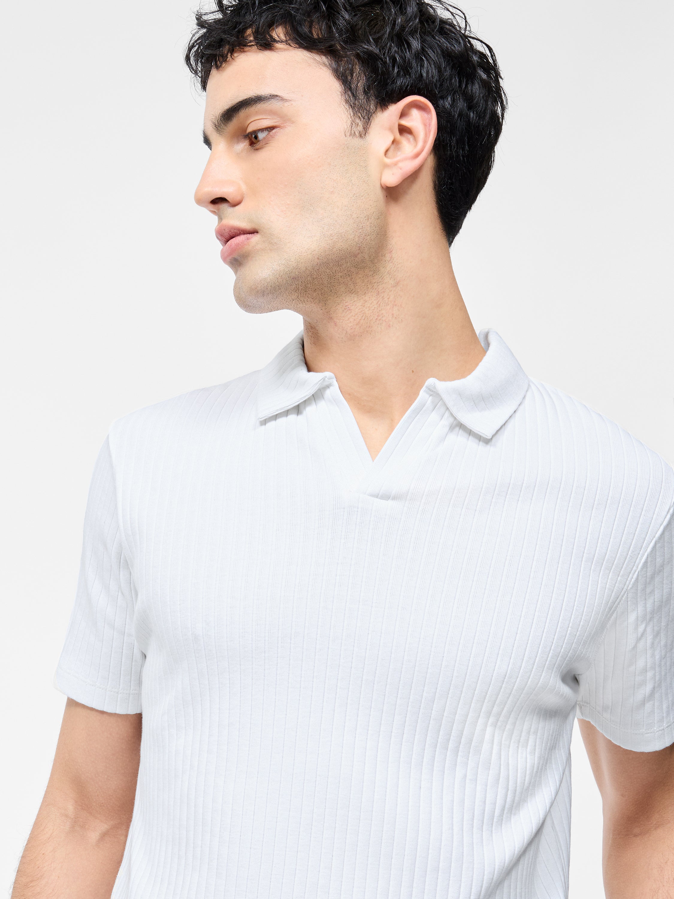 Variated Rib Short Sleeve Polo Shirt