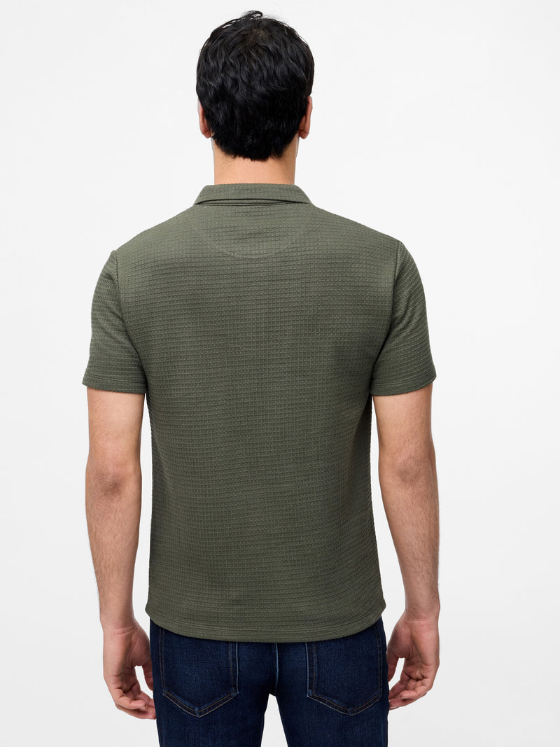 Jacquard Waffle Zip Polo Shirt