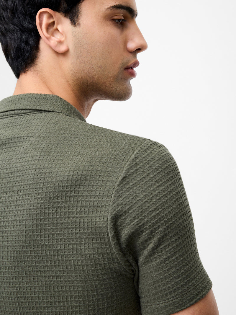 Jacquard Waffle Zip Polo Shirt