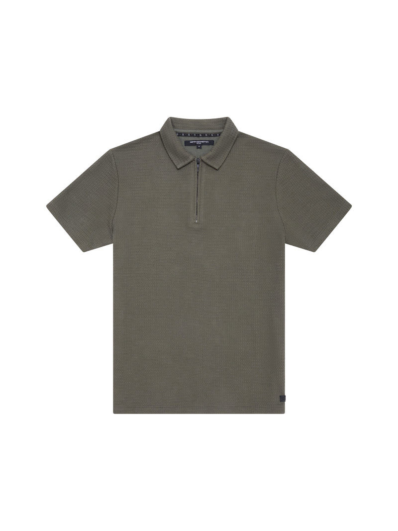 Jacquard Waffle Zip Polo Shirt
