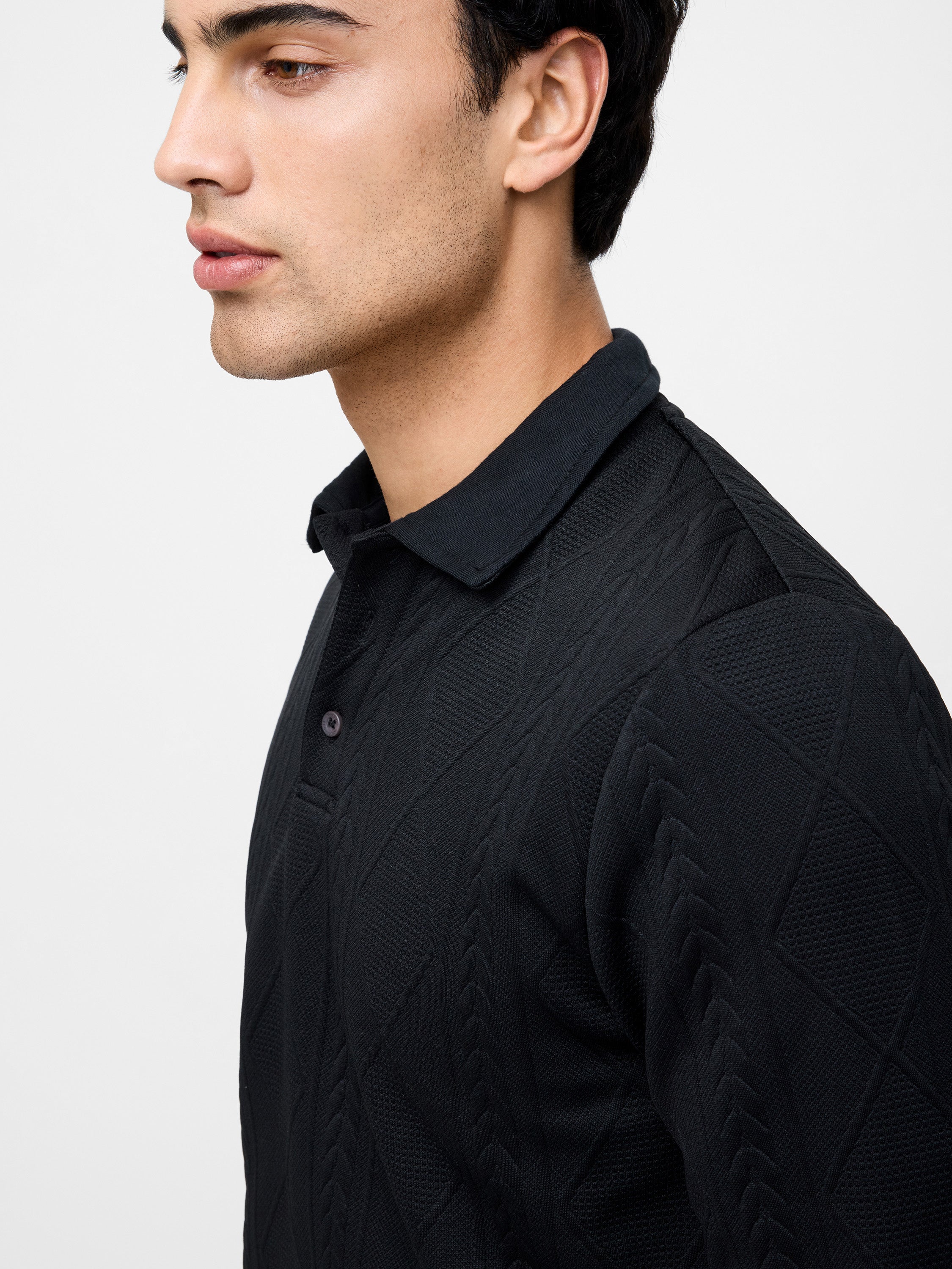 Long Sleeve Jacquard Polo Shirt    