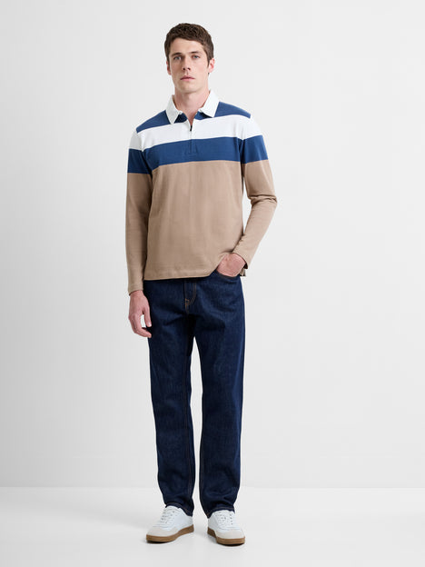 Long Sleeve Striped Zippered Polo Shirt