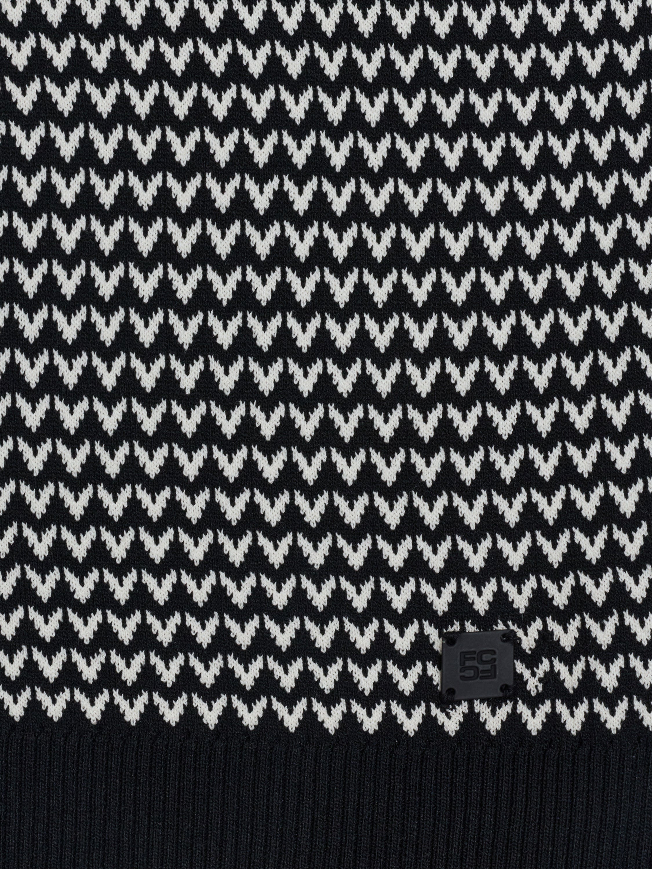 Short Sleeve Black and White Jacquard Knit Polo Shirt