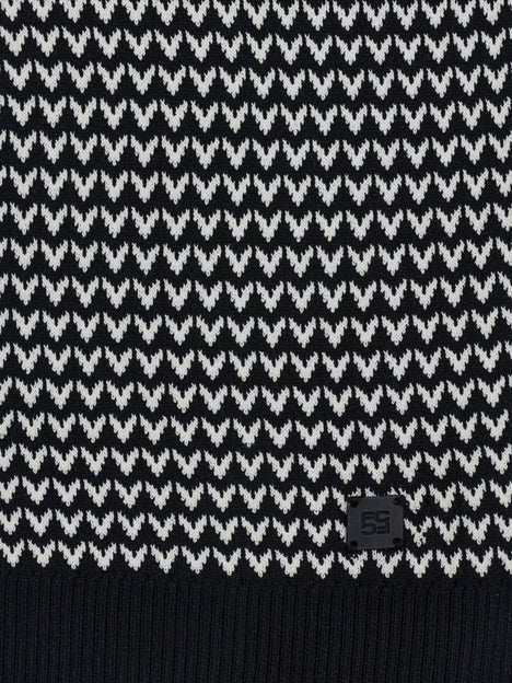 Short Sleeve Black and White Jacquard Knit Polo Shirt