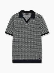 Short Sleeve Black and White Jacquard Knit Polo Shirt