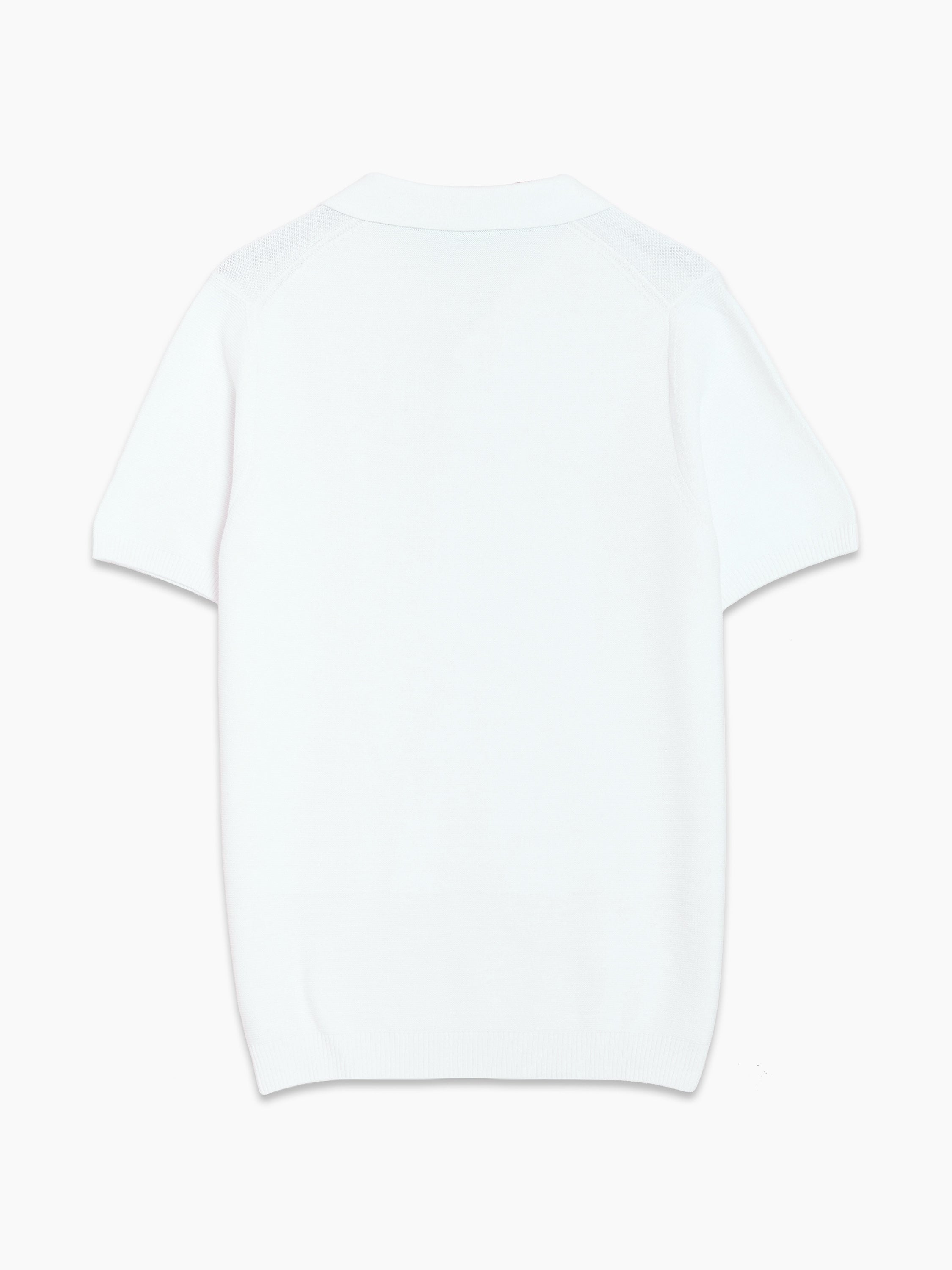 Short Sleeve Open Collar White Knit Polo Shirt