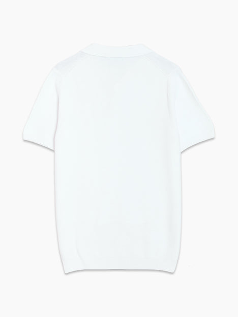 Short Sleeve Open Collar White Knit Polo Shirt