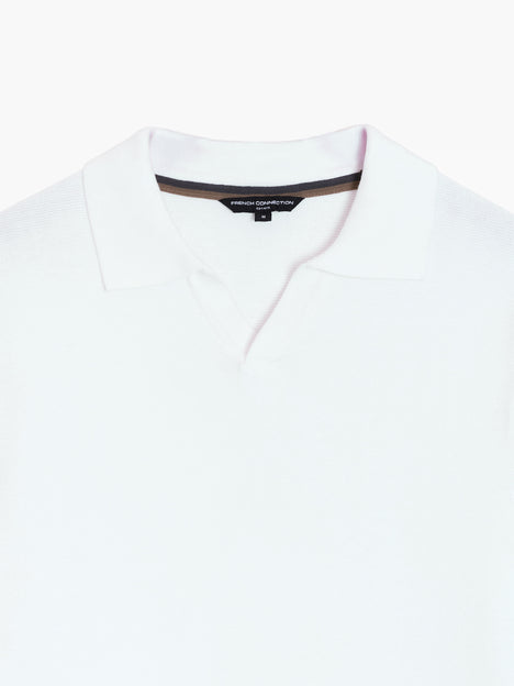Short Sleeve Open Collar White Knit Polo Shirt