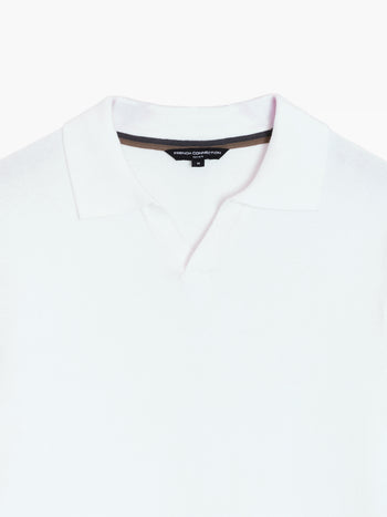 Short Sleeve Open Collar White Knit Polo Shirt
