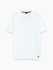 Short Sleeve Open Collar White Knit Polo Shirt