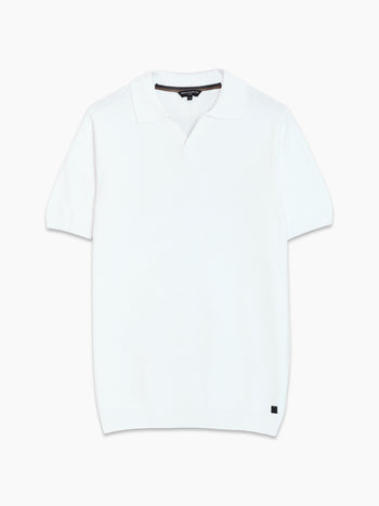 Short Sleeve Open Collar White Knit Polo Shirt
