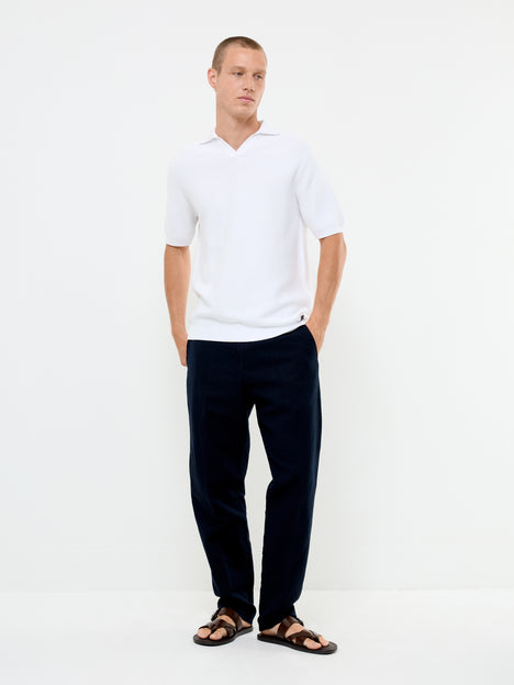Short Sleeve Open Collar White Knit Polo Shirt
