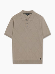 Short Sleeve Light Brown Tonal Argyle Knit Polo Shirt
