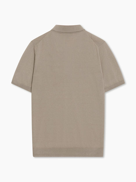 Short Sleeve Light Brown Tonal Argyle Knit Polo Shirt