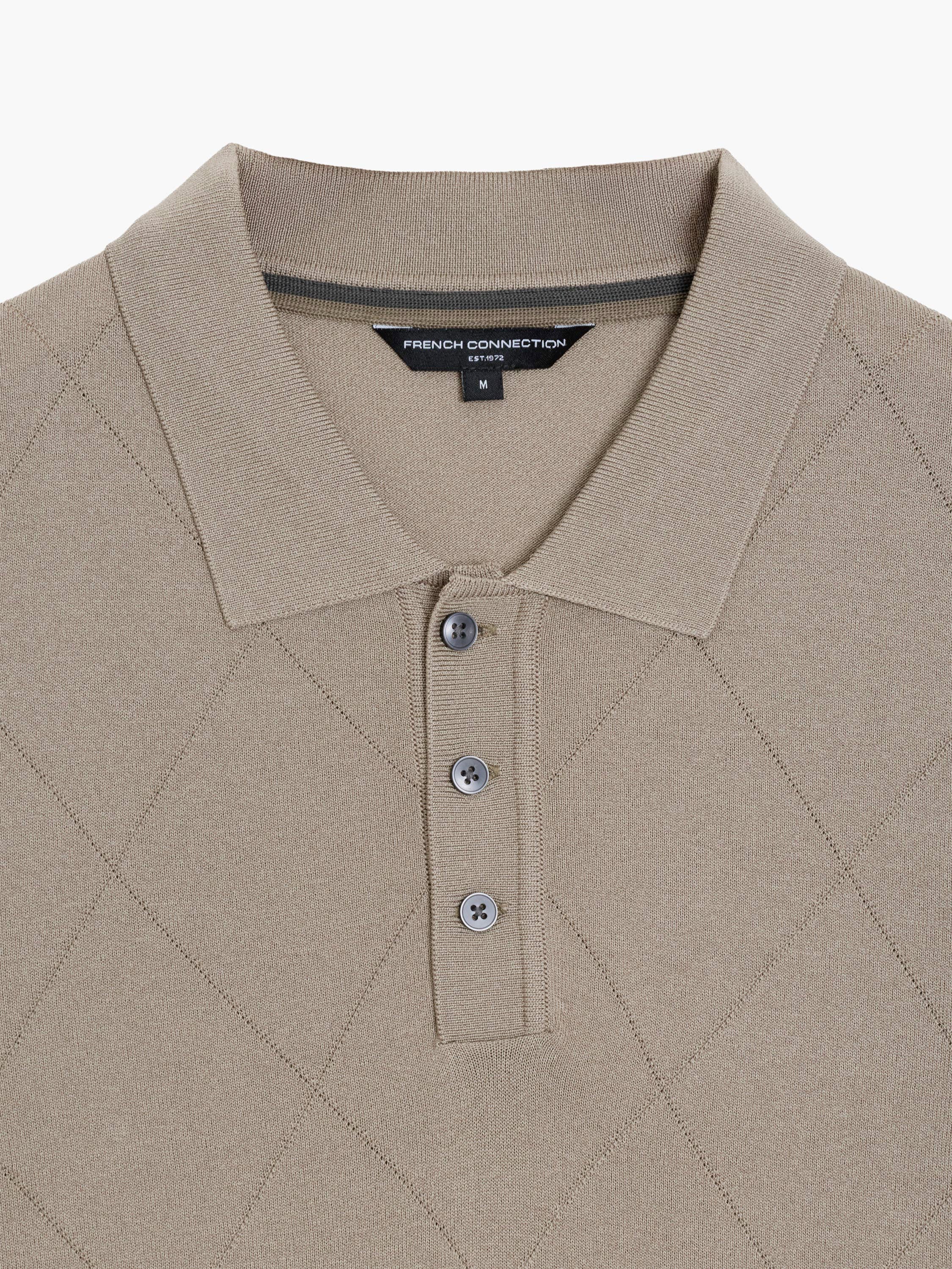 Short Sleeve Light Brown Tonal Argyle Knit Polo Shirt