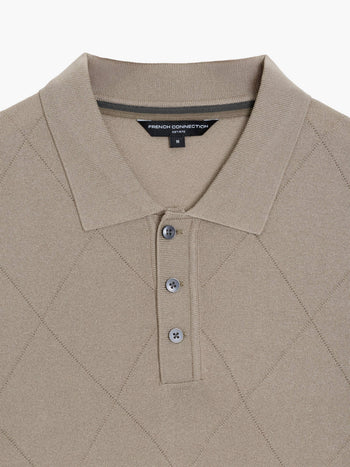 Short Sleeve Light Brown Tonal Argyle Knit Polo Shirt