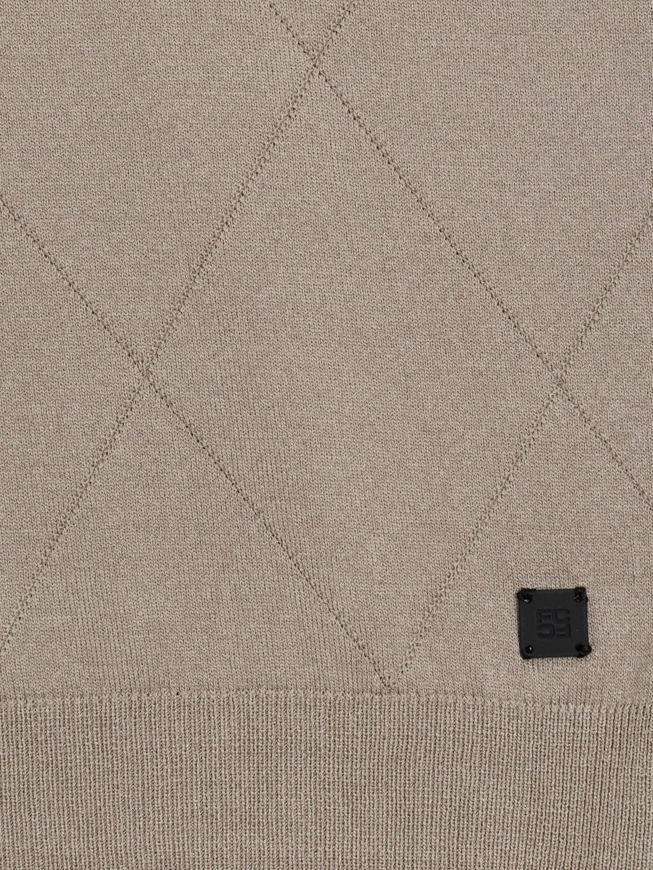 Short Sleeve Light Brown Tonal Argyle Knit Polo Shirt