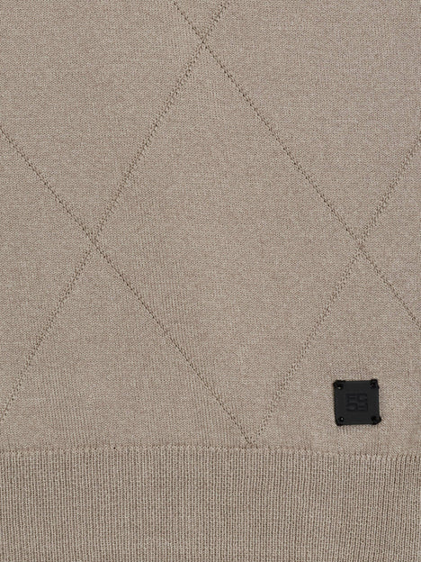 Short Sleeve Light Brown Tonal Argyle Knit Polo Shirt