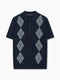 Short Sleeve Argyle Knit Navy Polo Shirt