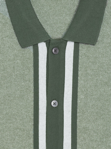 Short Sleeve Retro Tipped Knit Green Polo Shirt