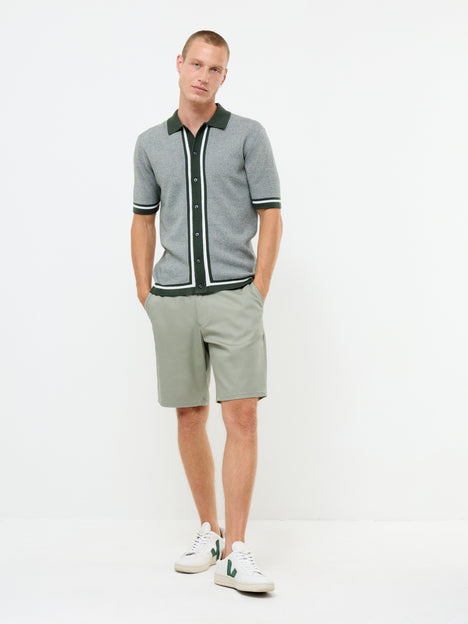 Short Sleeve Retro Tipped Knit Green Polo Shirt