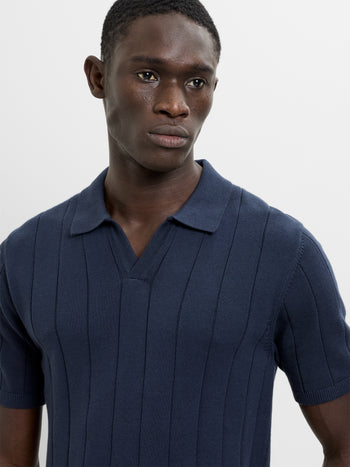 Short Sleeve Trophy Knit Navy Polo Shirt