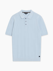 Short Sleeve Light Blue Textured Knit Polo Shirt