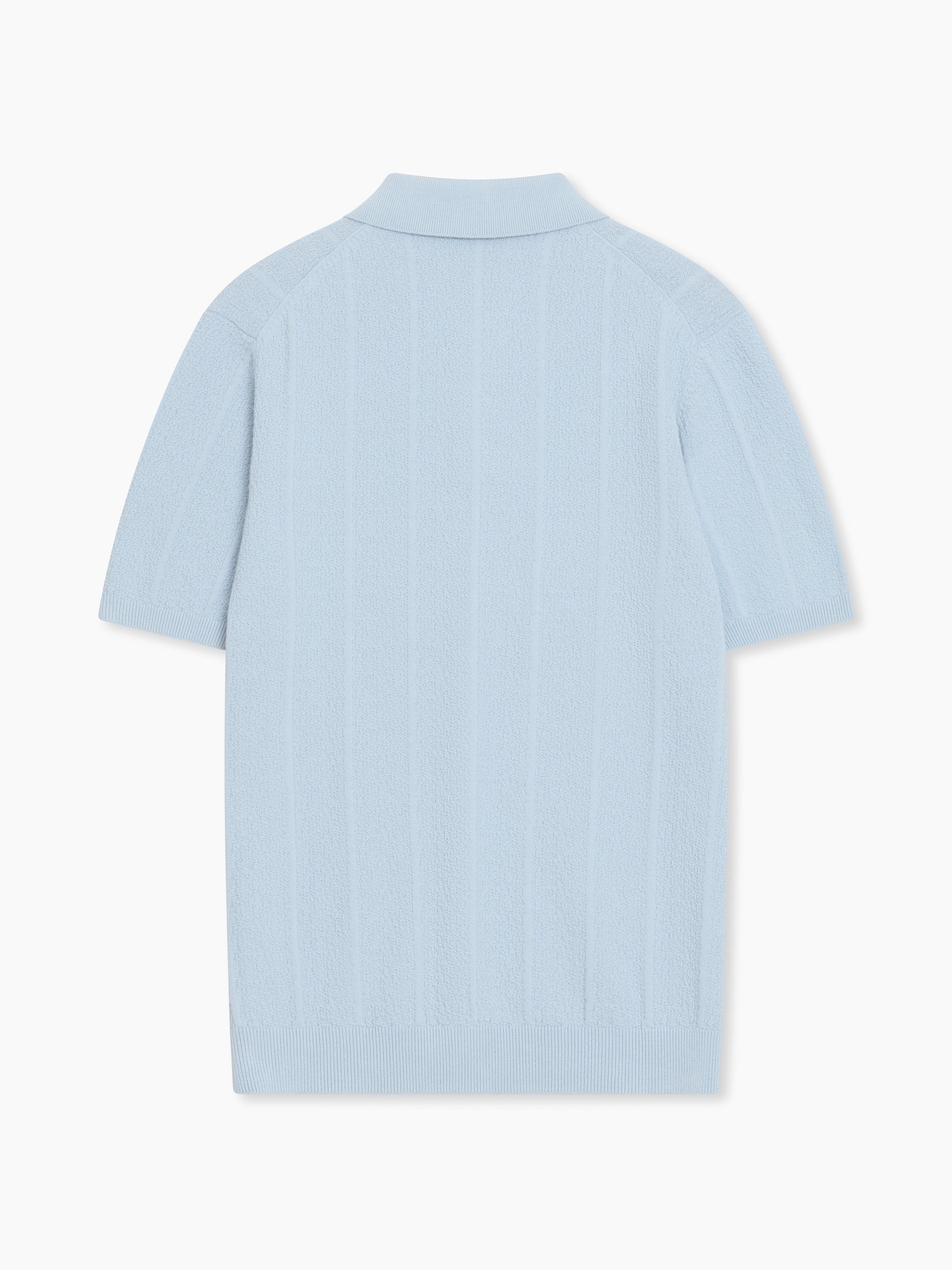 Short Sleeve Light Blue Textured Knit Polo Shirt