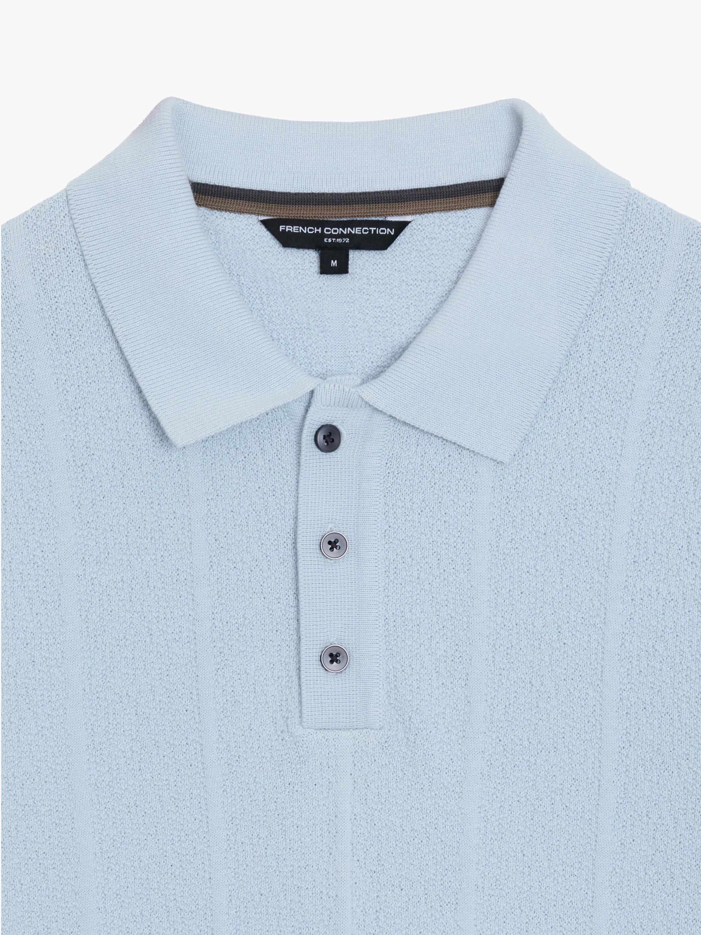 Short Sleeve Light Blue Textured Knit Polo Shirt