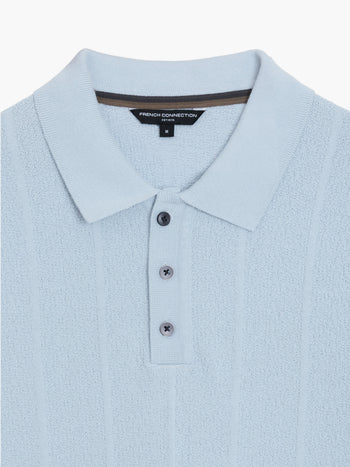 Short Sleeve Light Blue Textured Knit Polo Shirt