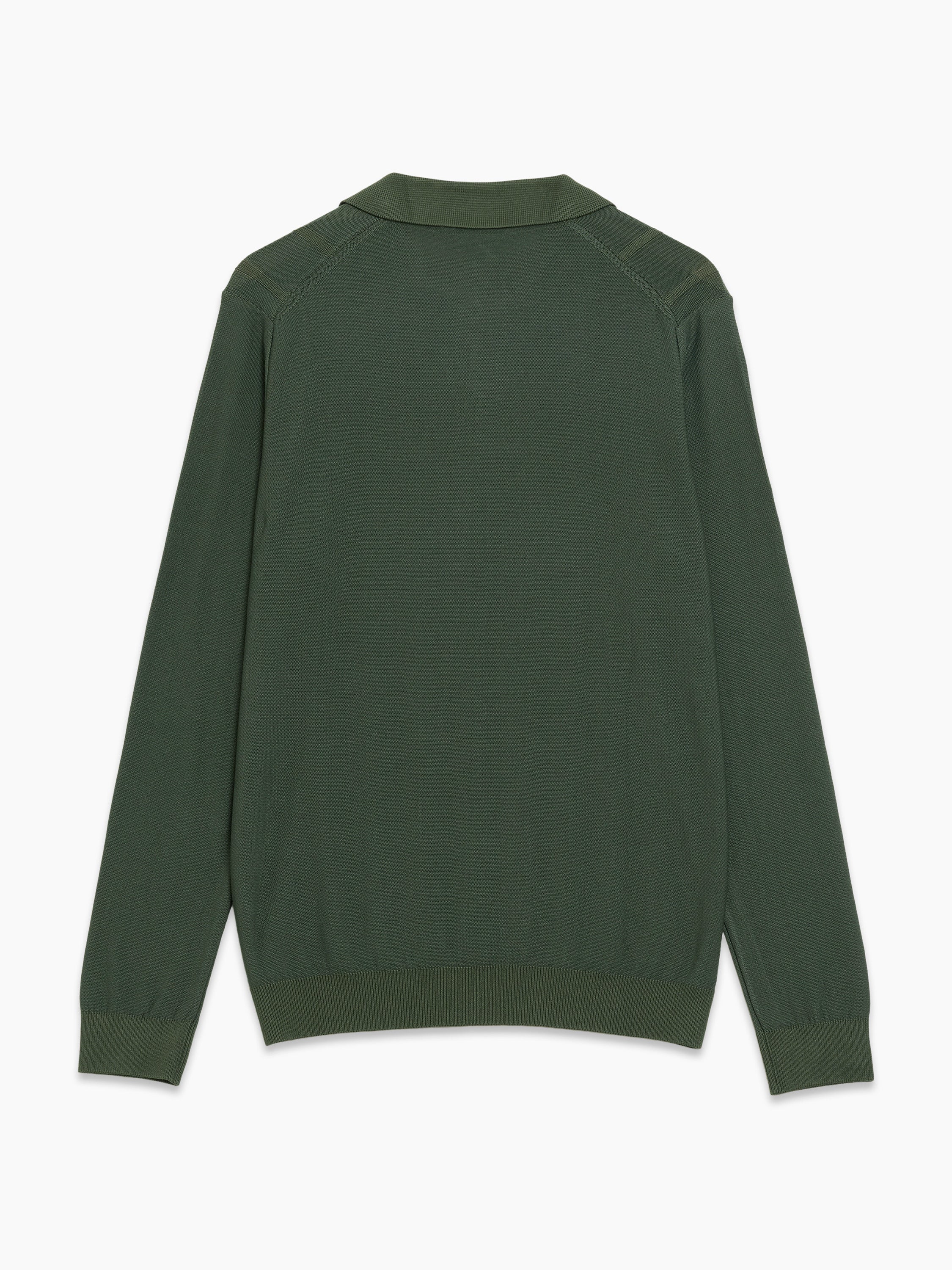 Open Collar Vertical Stitch Green Knit Top