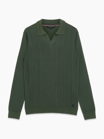 Open Collar Vertical Stitch Green Knit Top