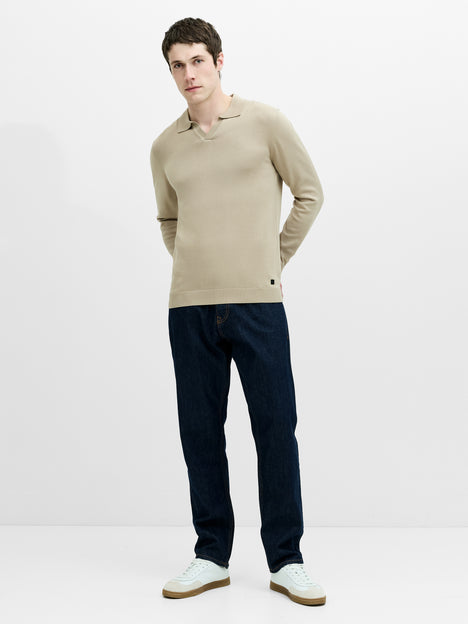 Open Collar Long Sleeve Stone Knit Top