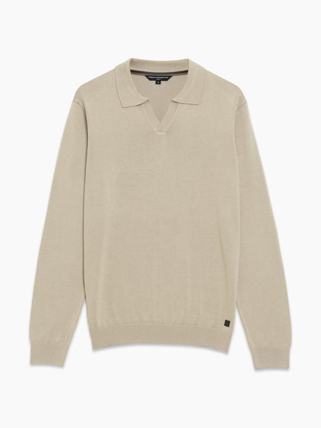 Open Collar Long Sleeve Stone Knit Top