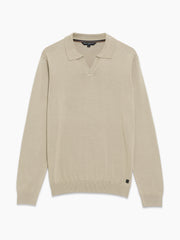 Open Collar Long Sleeve Stone Knit Top