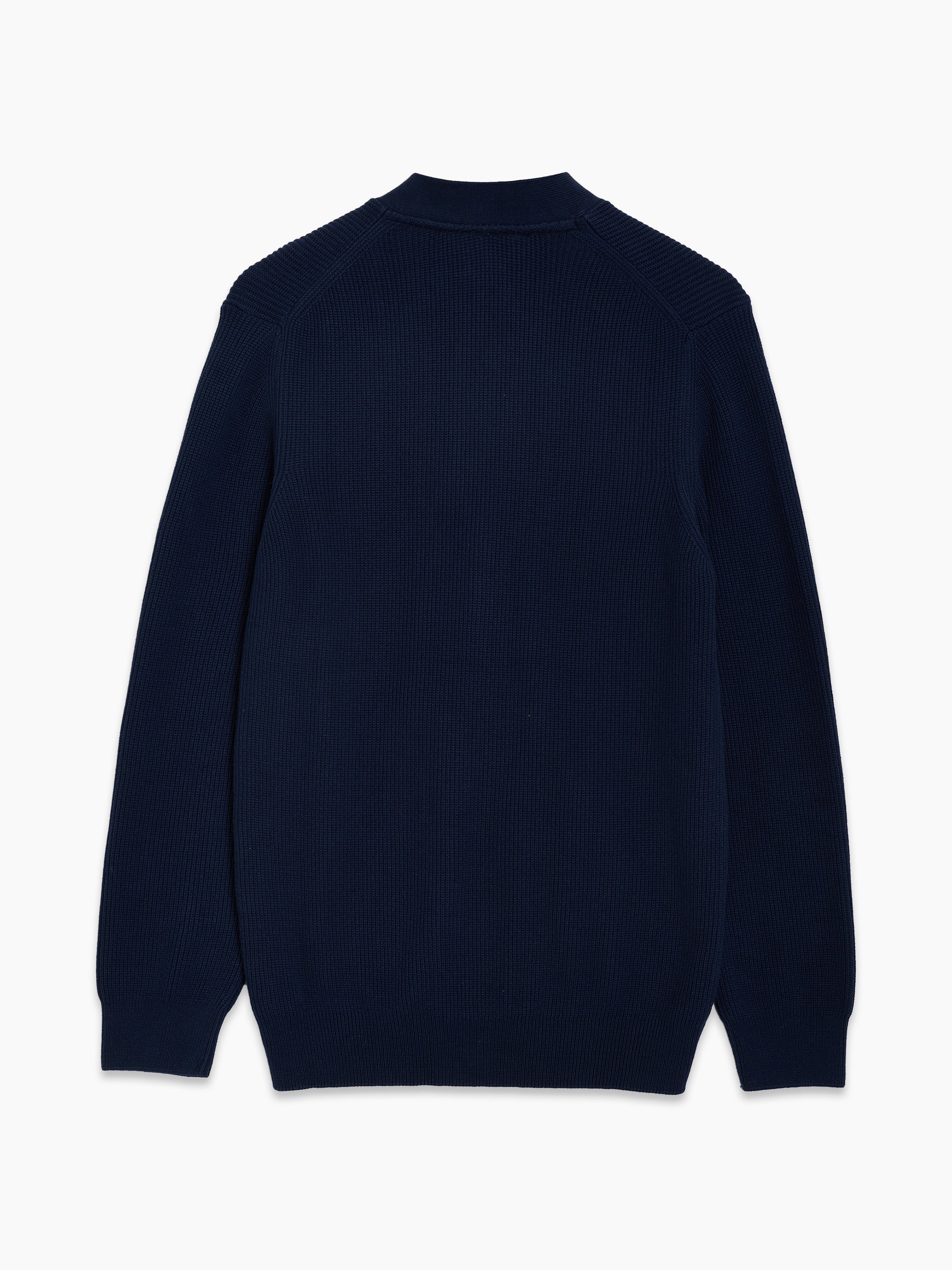 Navy Button Through Ribbed Knit Cardigan