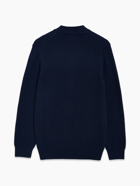 Navy Button Through Ribbed Knit Cardigan