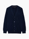 Navy Button Through Ribbed Knit Cardigan