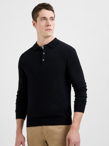 3 Button Long Sleeve Knit Polo Shirt