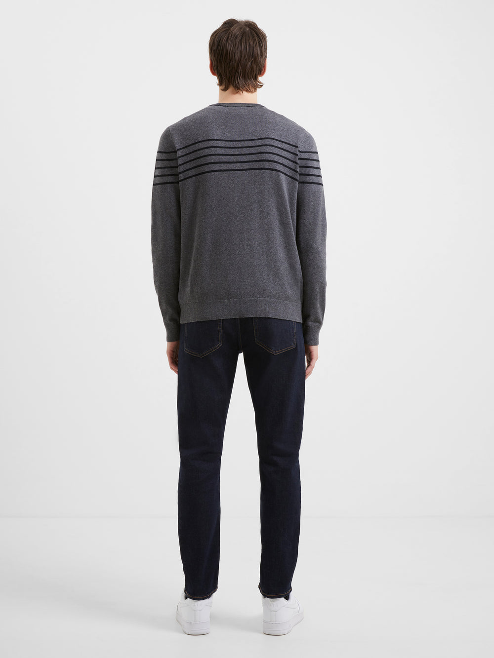 Stripe Crew Neck Sweatshirt Charcoal Mel | French Connection UK