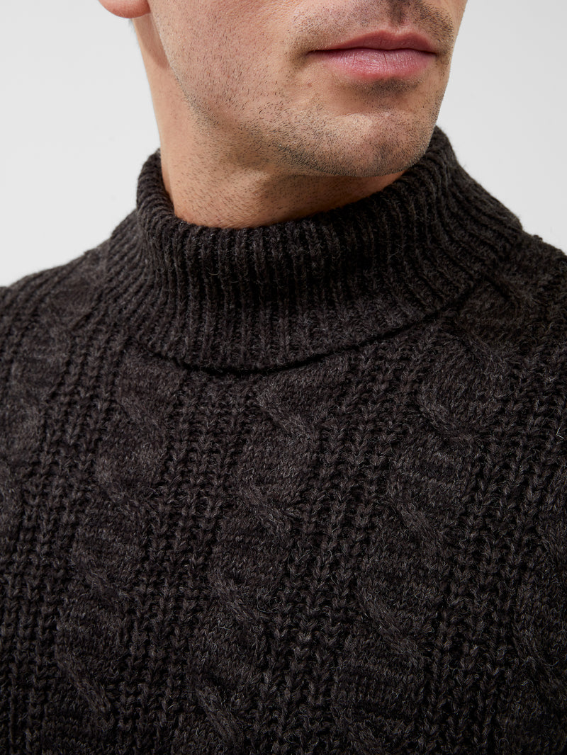 Cable Knit Roll Neck Jumper Grey/Dark Navy | French Connection UK