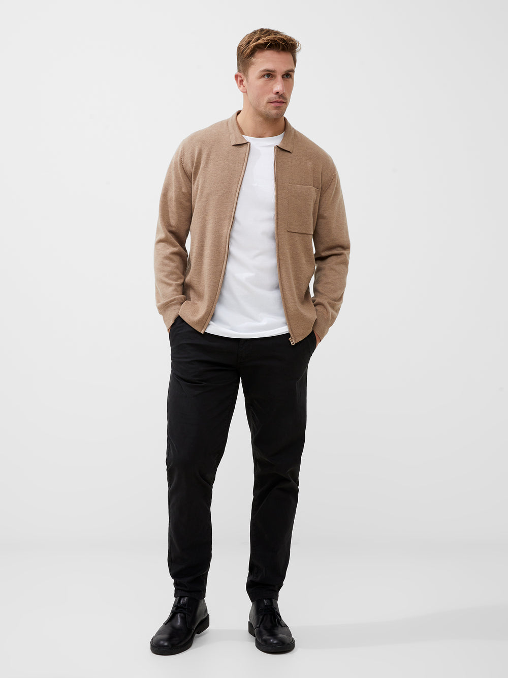 Milano Knitted Zip Through Jumper Camel Mel | French Connection UK
