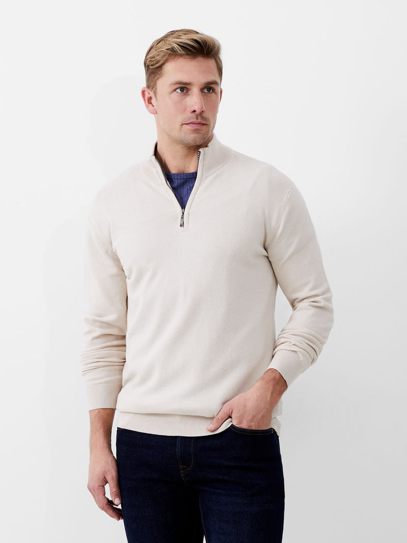 Half Zip Funnel Neck Jumper Oatmeal Melange French Connection UK