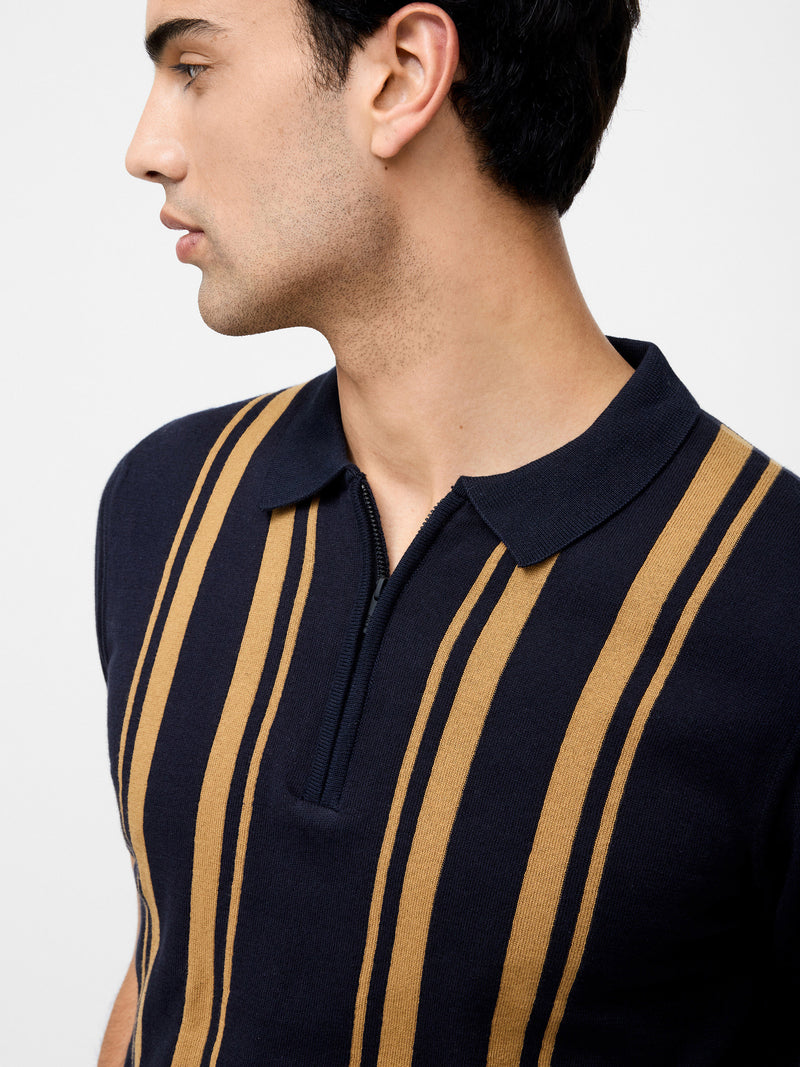 Colour Striped Zip Polo Shirt