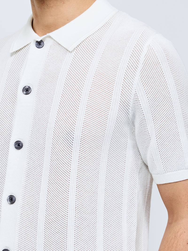 Button Down Bias Textured Short Sleeve Shirt