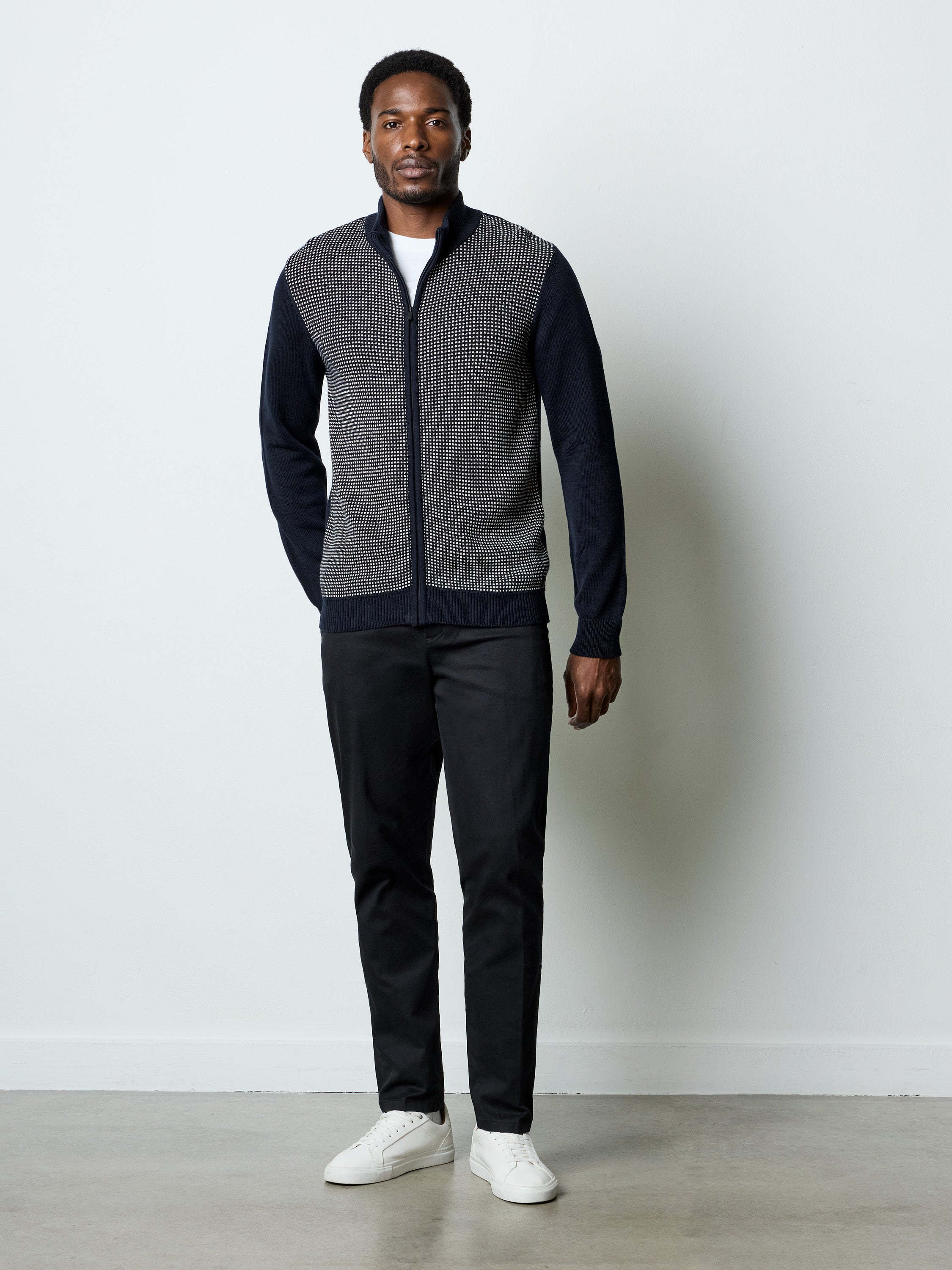 Birdseye Long Sleeve Zip Through Jumper